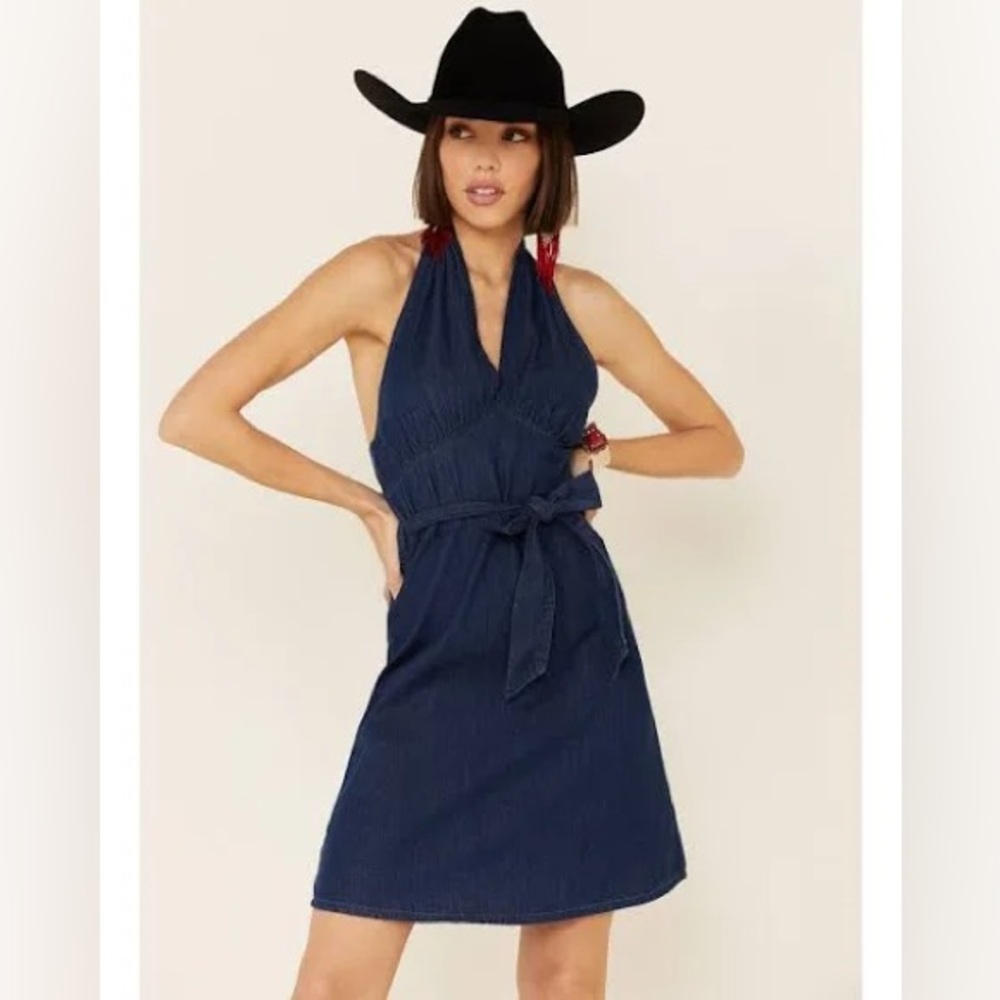 Denim Western Halter Dress.